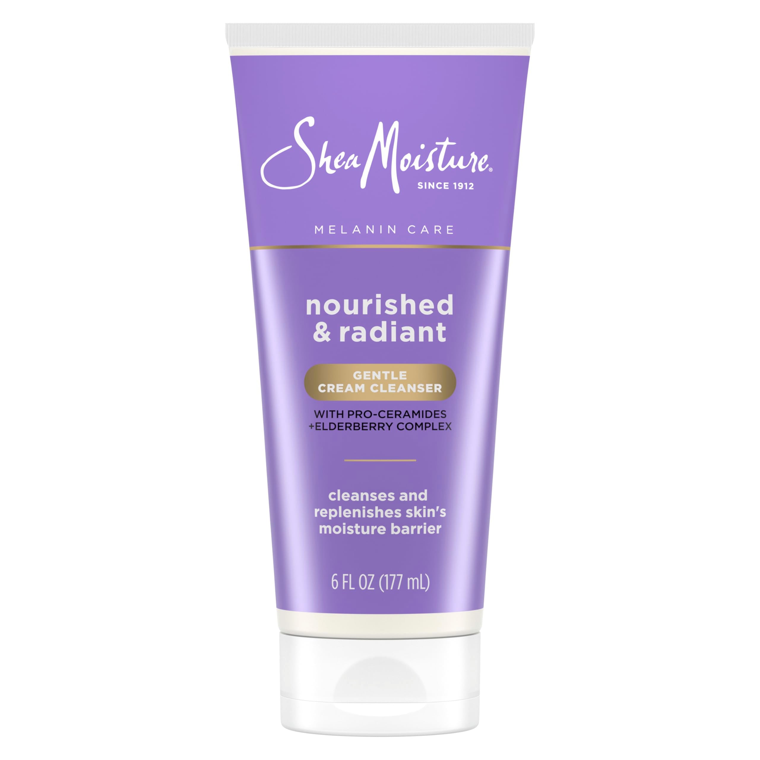 SheaMoisture Melanin Care Gentle Cream Cleanser Nourished & Radiant for Cleansing & Replenishing Skin's Moisture Barrier, with Pro-Ceramides +Elderberry Complex, 6 oz